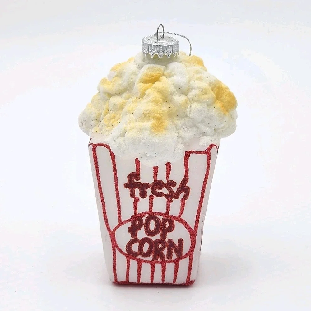 Large Blown Glass Christmas Tree Ornament Fresh Movie Popcorn 5.5" Red and White - Picture 2 of 7